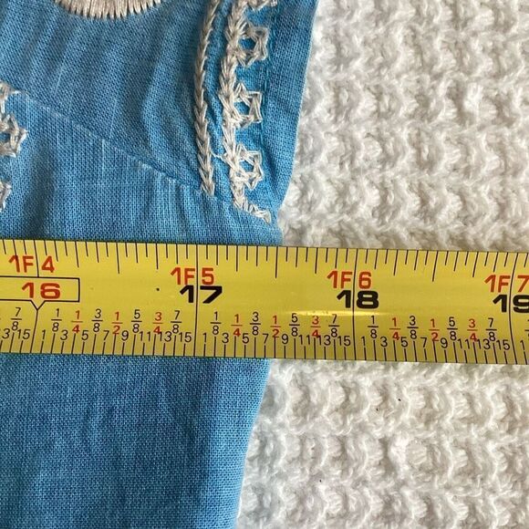 Ladies Theme Embroidered cotton/linen blend Dress blue/white medium - Picture 6 of 7
